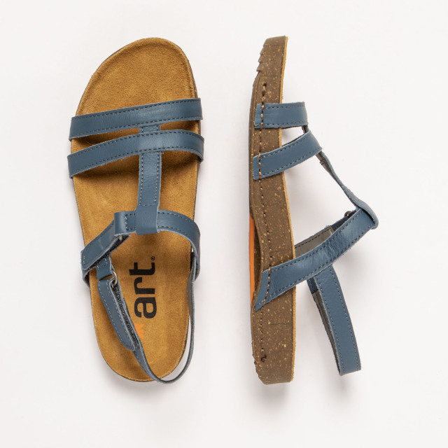 Sandales plates à fines lanières cuir et semelles recyclées - Bleu - art