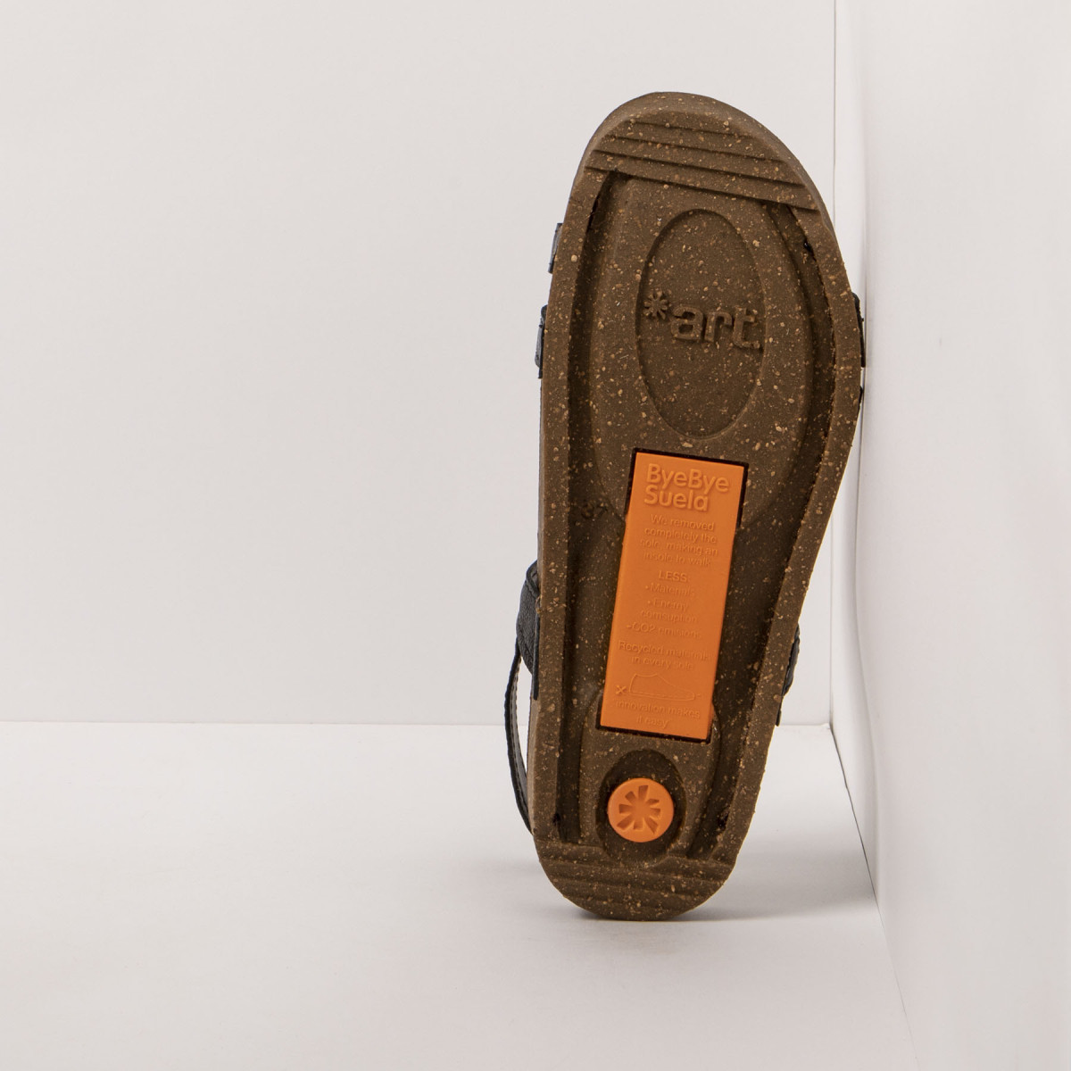 Sandales plates à fines lanières cuir et semelles recyclées - Noir - art