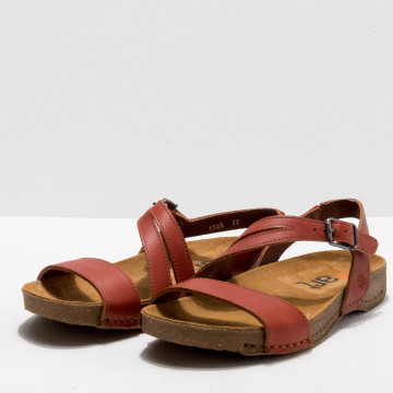 Sandales plates en cuir à semelles recyclées - Rouge - art
