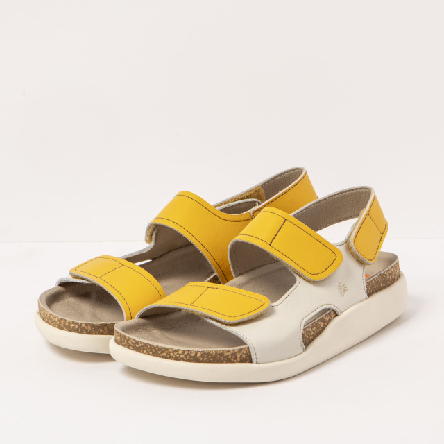 Sandales en cuir plates doubles scratchs - Jaune - art