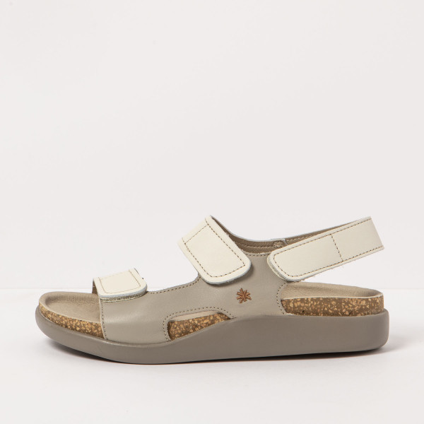 Sandales en cuir plates doubles scratchs - Beige - art