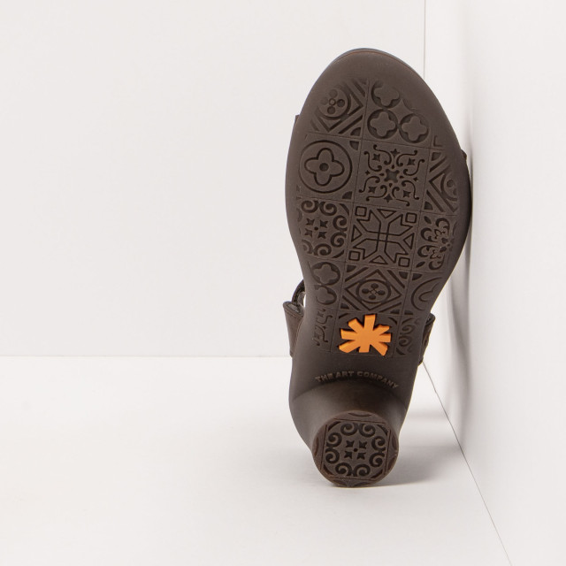 Sandales à talon en cuir et bride à scratch - Marron - art