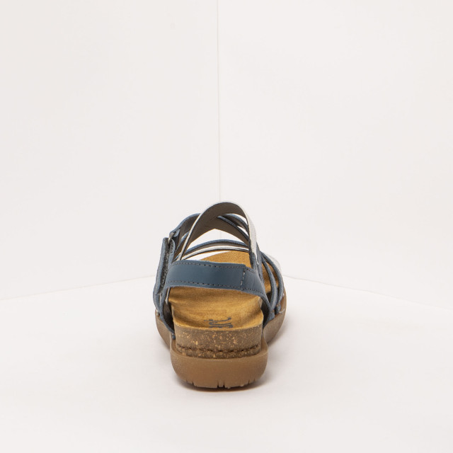 Sandales plates en cuir lisse et daim - Bleu - art