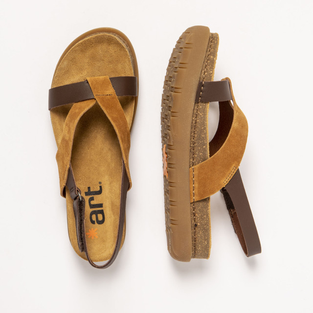 Sandales plates en cuir et daim - Marron - art
