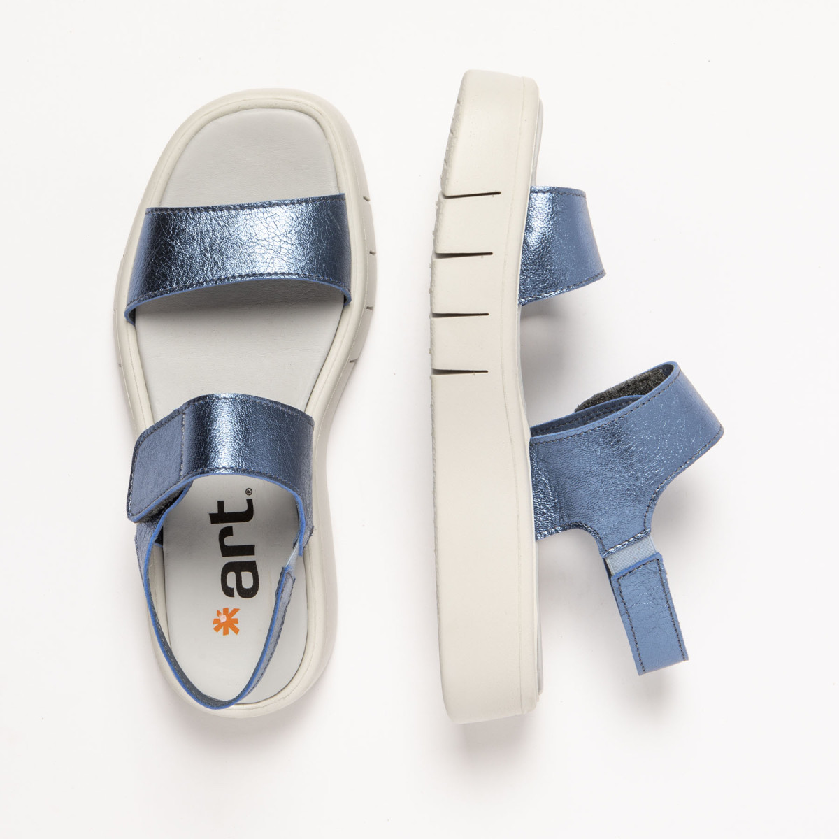 Sandales en cuir plateforme à deux lanières - Bleu - art