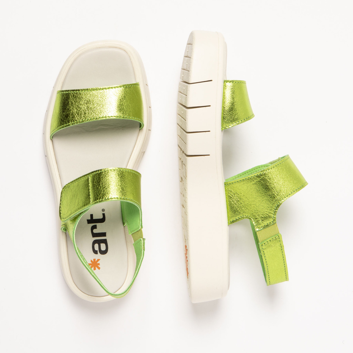 Sandales en cuir plateforme à deux lanières - Vert - art