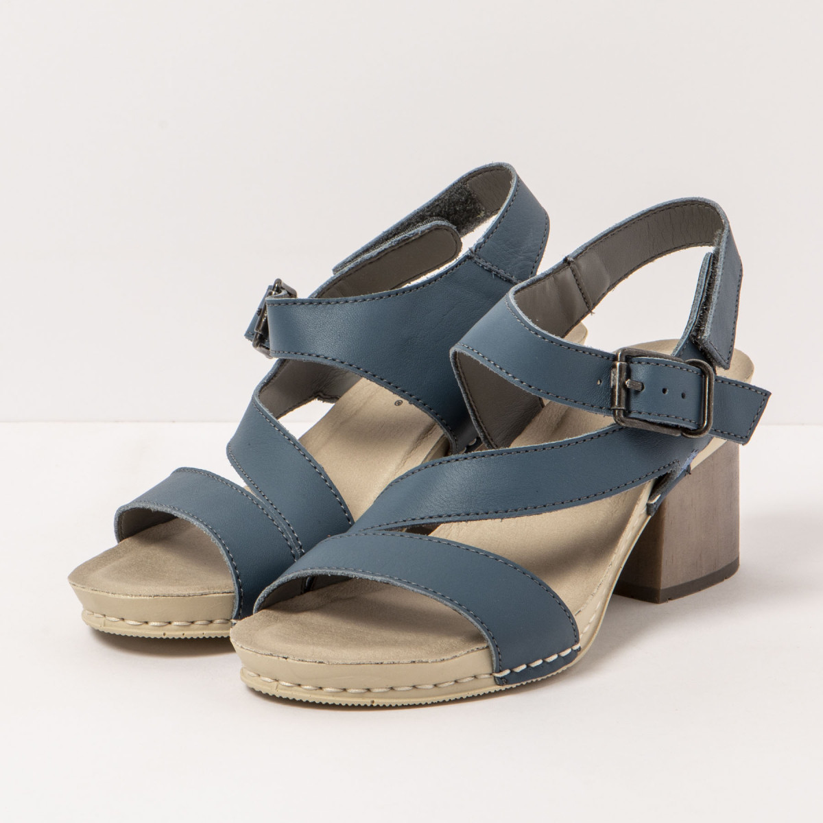 Sandales à talon multi brides en cuir - Bleu - art