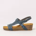 Sandales compensées en cuir talon liège - Bleu - art