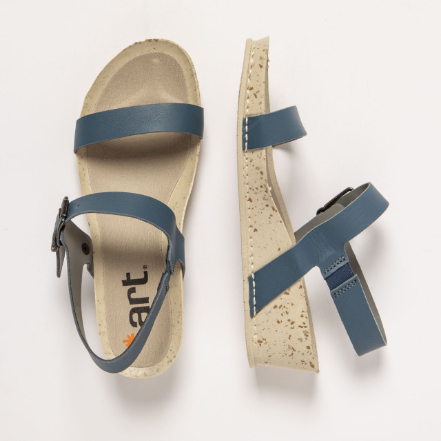 Sandales compensées en cuir à talon moucheté - Bleu - art