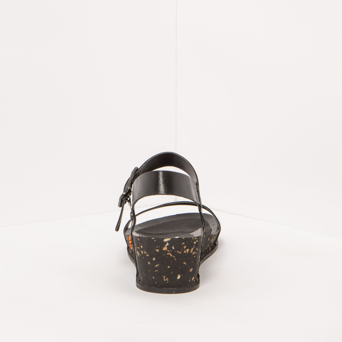 Sandales compensées en cuir à talon moucheté - Noir - art