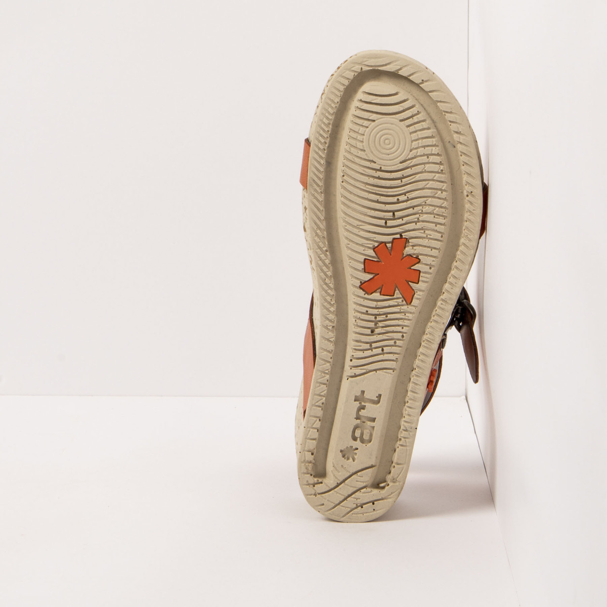 Sandales compensées en cuir à talon moucheté - Orange - art