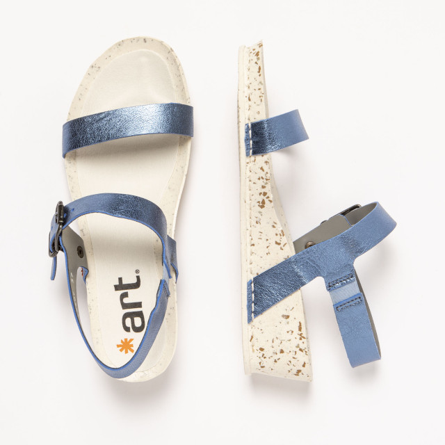Sandales compensées en cuir à talon moucheté - Bleu - art