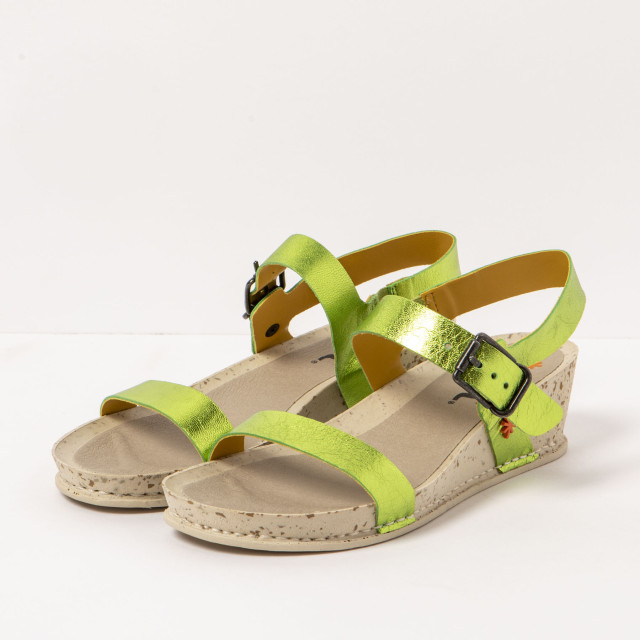 Sandales compensées en cuir à talon moucheté - Vert - art