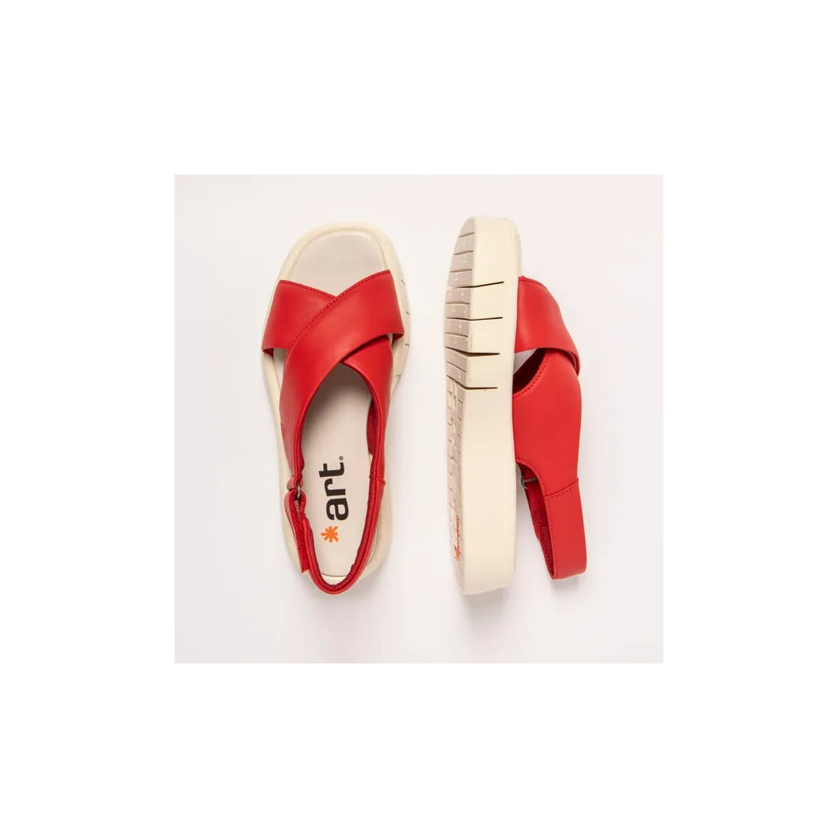 Sandales en cuir plateforme à brides entrecroisées - Rouge - art