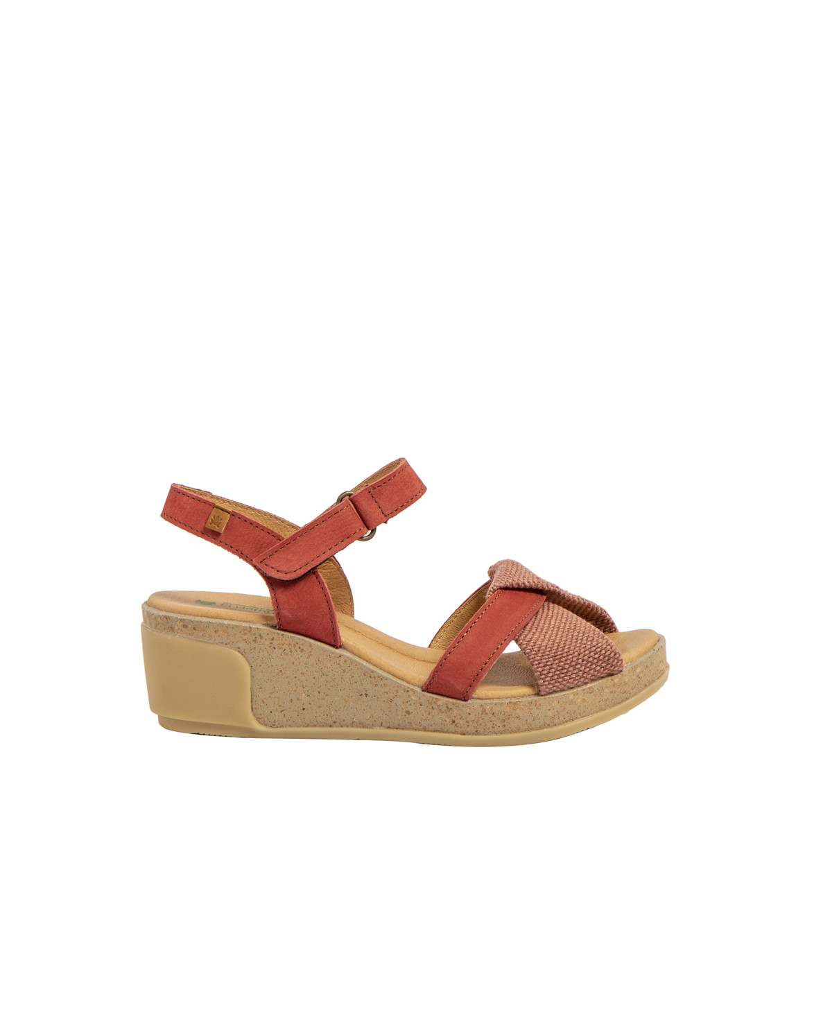 Sandales confortables compensées en cuir torsadé - Rouge - El naturalista