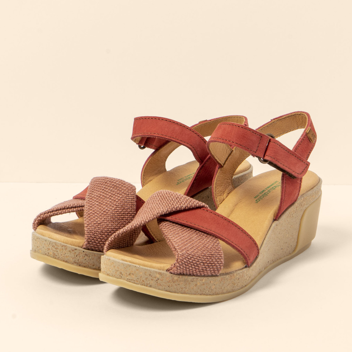 Sandales confortables compensées en cuir torsadé - Rouge - El naturalista