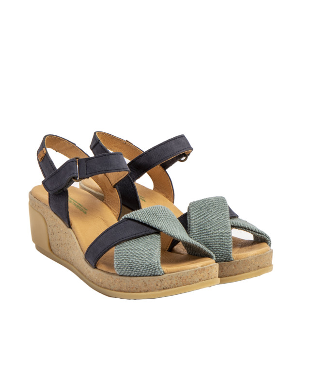 Sandales confortables compensées en cuir torsadé - Bleu - El naturalista
