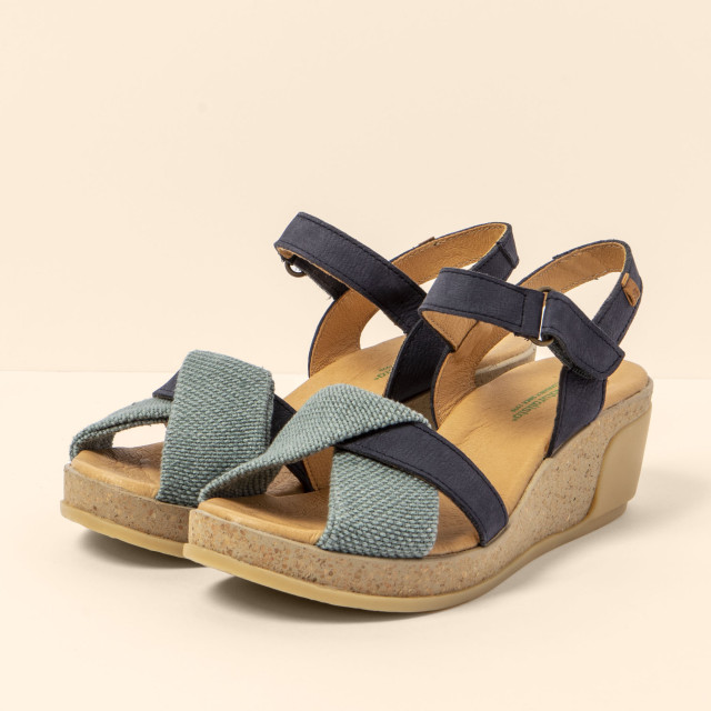 Sandales confortables compensées en cuir torsadé - Bleu - El naturalista