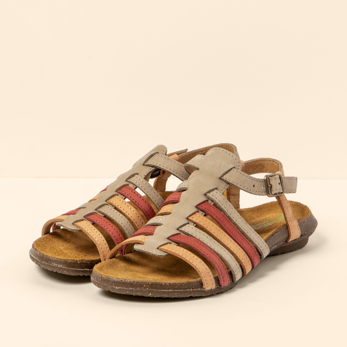 Sandales confortables spartiates en cuir - Multicolore - El naturalista