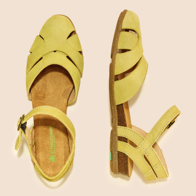 Sandales confortables plates bout fermé en cuir doux - Vert - El naturalista