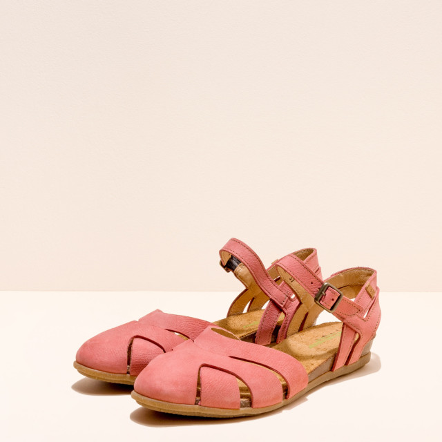 Sandales confortables plates bout fermé en cuir doux - Rose - El naturalista