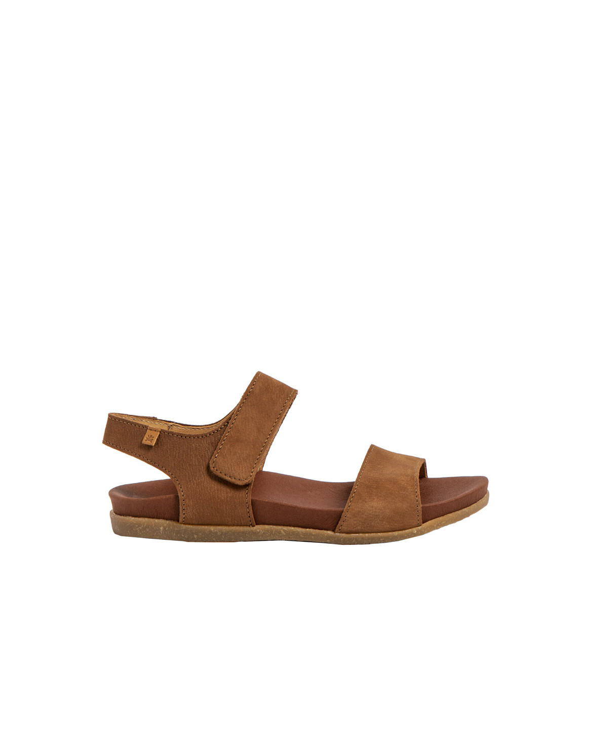 Sandales confortables plates à velcro en cuir et semelles recyclées - Marron - El naturalista