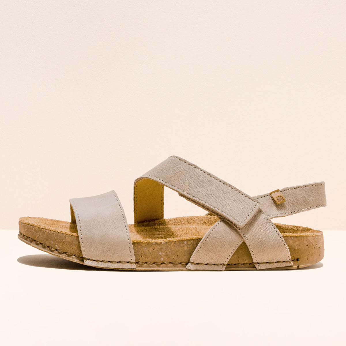 Sandales confortables plates en cuir à scratch et semelles ergonomiques - Gris - El naturalista