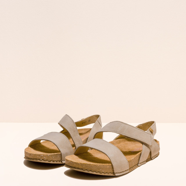 Sandales confortables plates en cuir à scratch et semelles ergonomiques - Gris - El naturalista