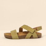 Sandales plates en cuir à scratch et semelles ergonomiques - Vert - El naturalista