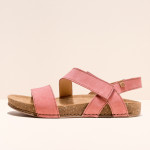 Sandales plates en cuir à scratch et semelles ergonomiques - Rose - El naturalista
