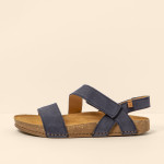 Sandales plates en cuir à scratch et semelles ergonomiques - Bleu - El naturalista