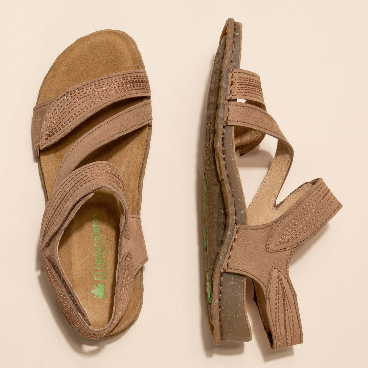 Sandales confortables plates en cuir suédé à scratch - Jaune - El naturalista