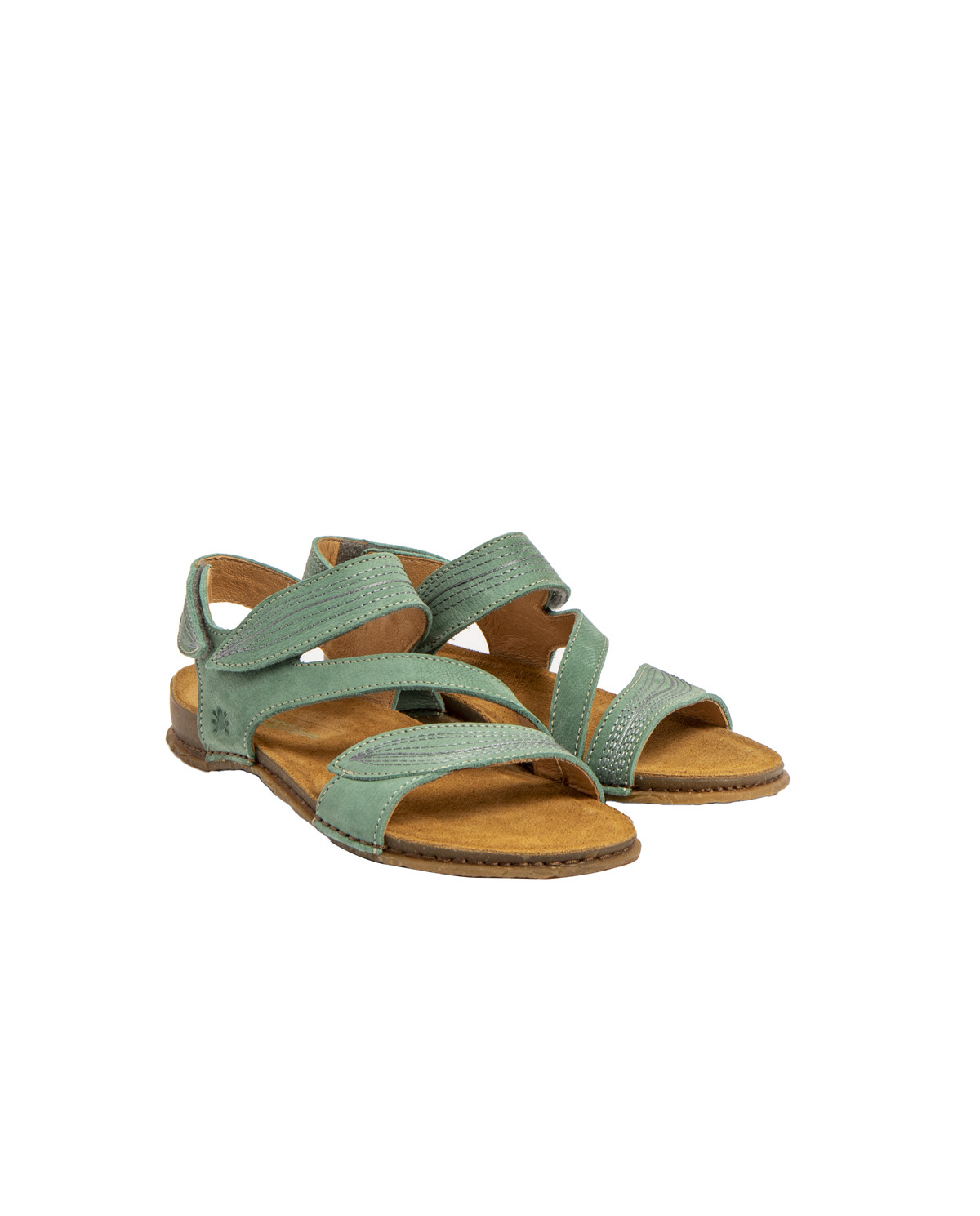 Sandales confortables plates en cuir suédé à scratch - Bleu - El naturalista