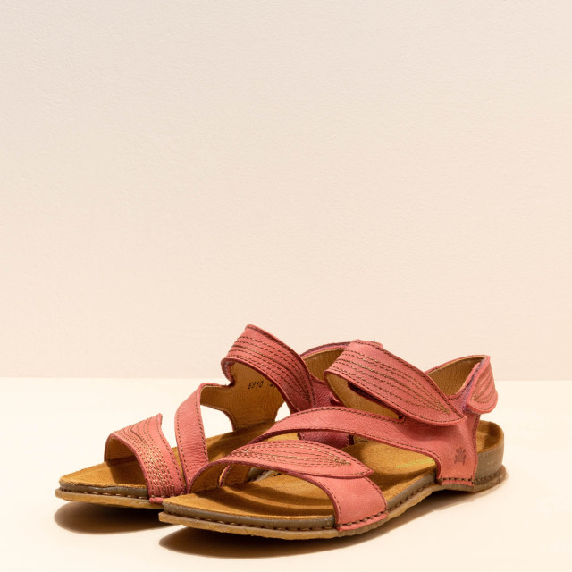 Sandales confortables plates en cuir suédé à scratch - Rose - El naturalista
