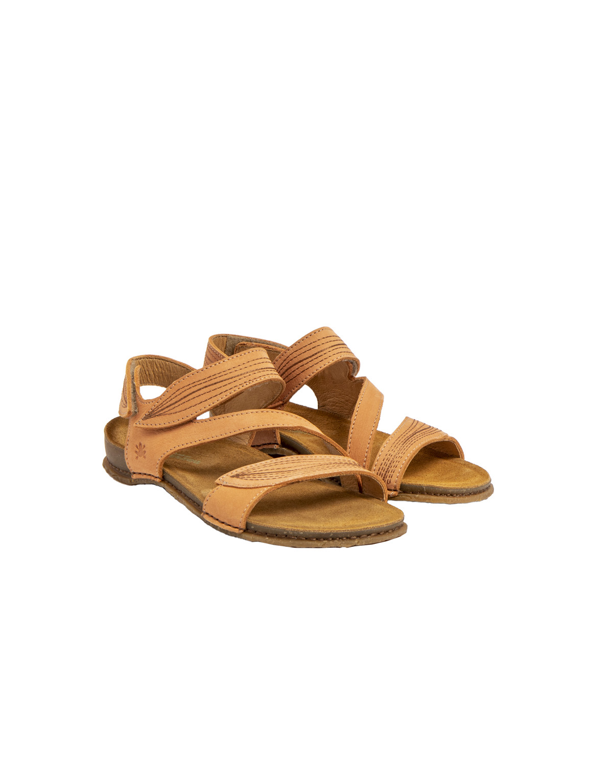 Sandales confortables plates en cuir suédé à scratch - Jaune - El naturalista
