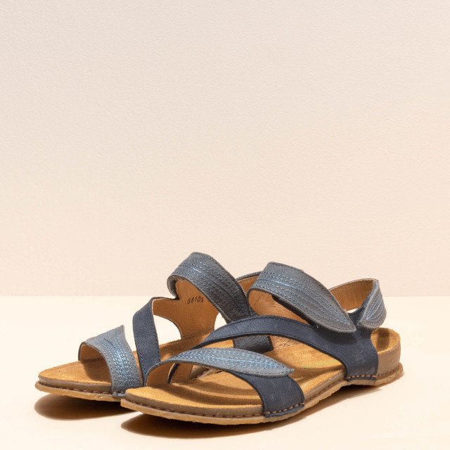 Sandales confortables plates en cuir suédé à scratch - Bleu - El naturalista