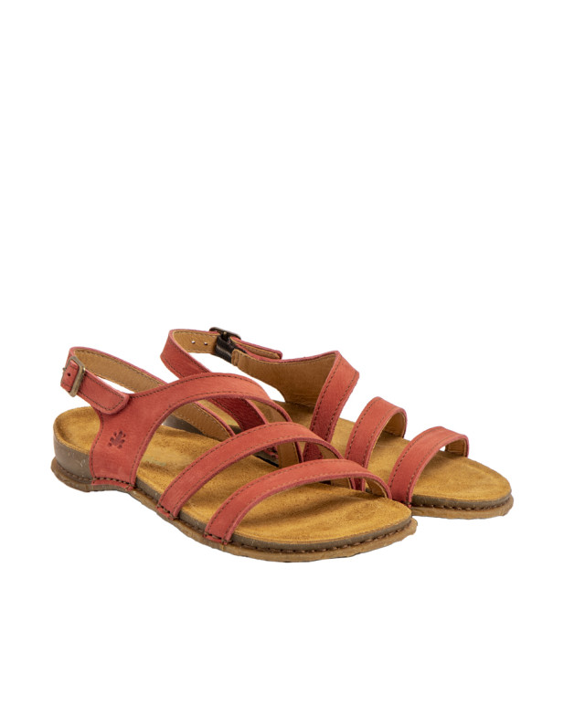 Sandales confortables plates en cuir à semelles ultra confort - Rose - El naturalista