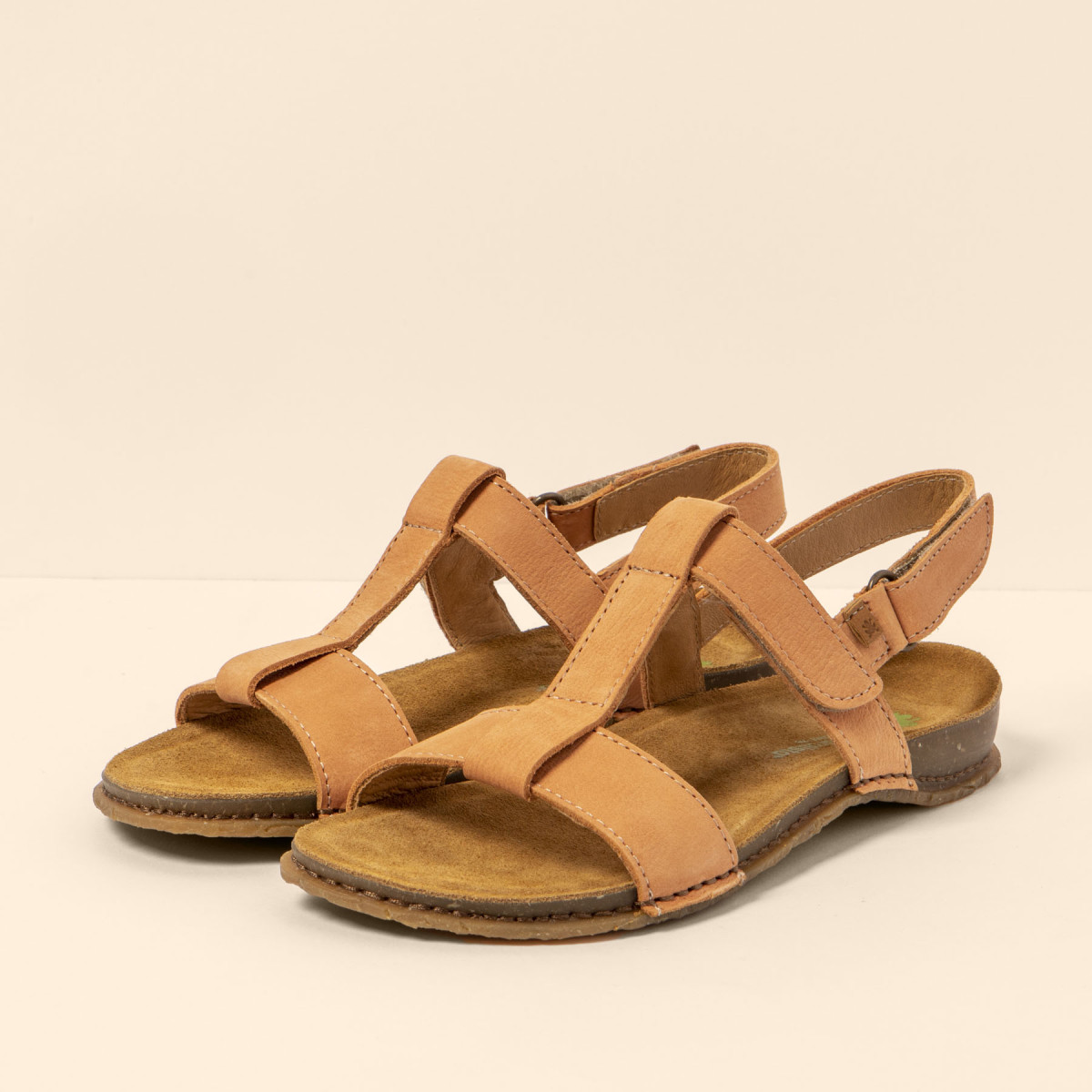 Sandales confortables plates en cuir semelle ergonomique - Jaune - El naturalista