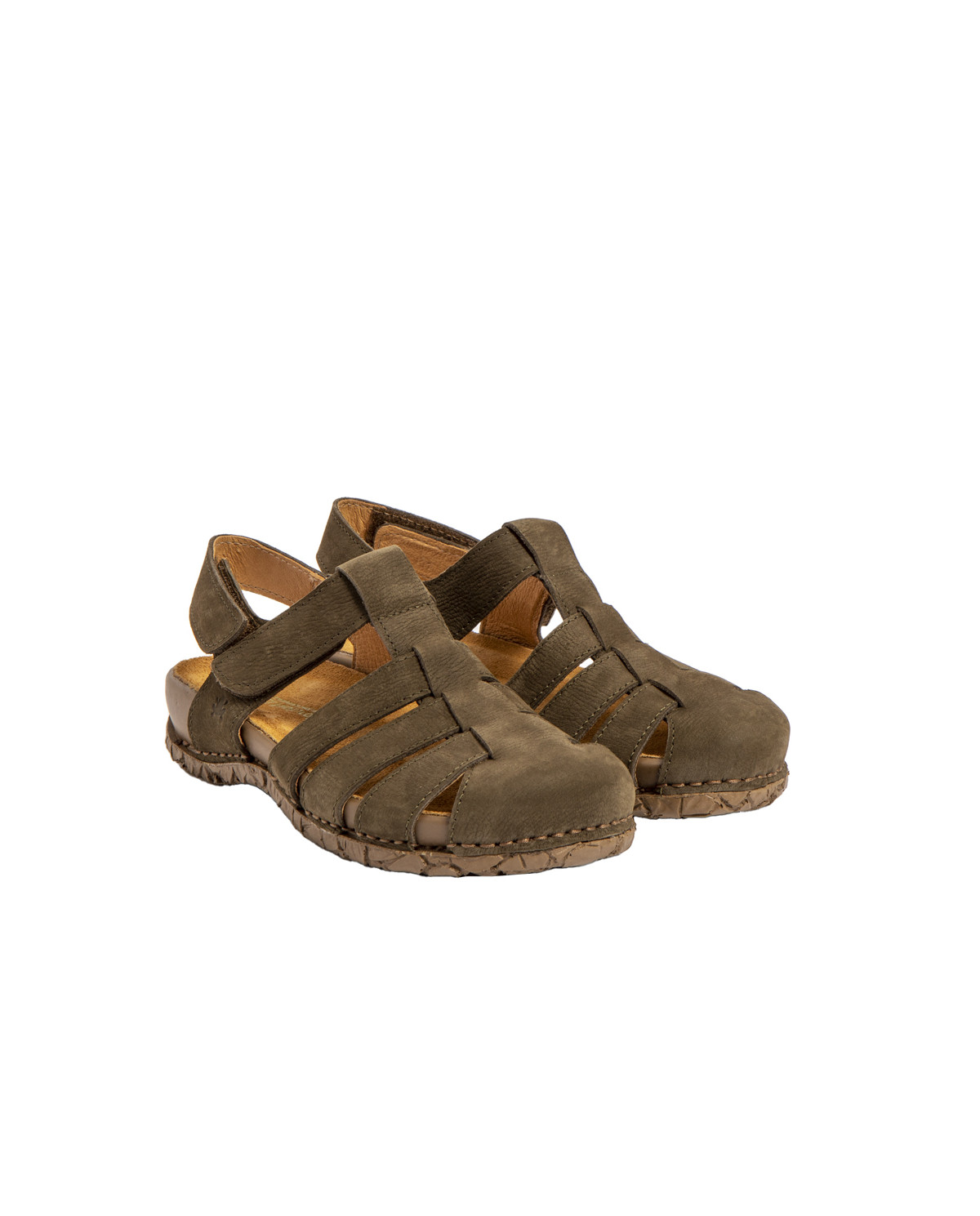 Sandales confortables plates en cuir bout fermé à bride cheville - Vert - El naturalista