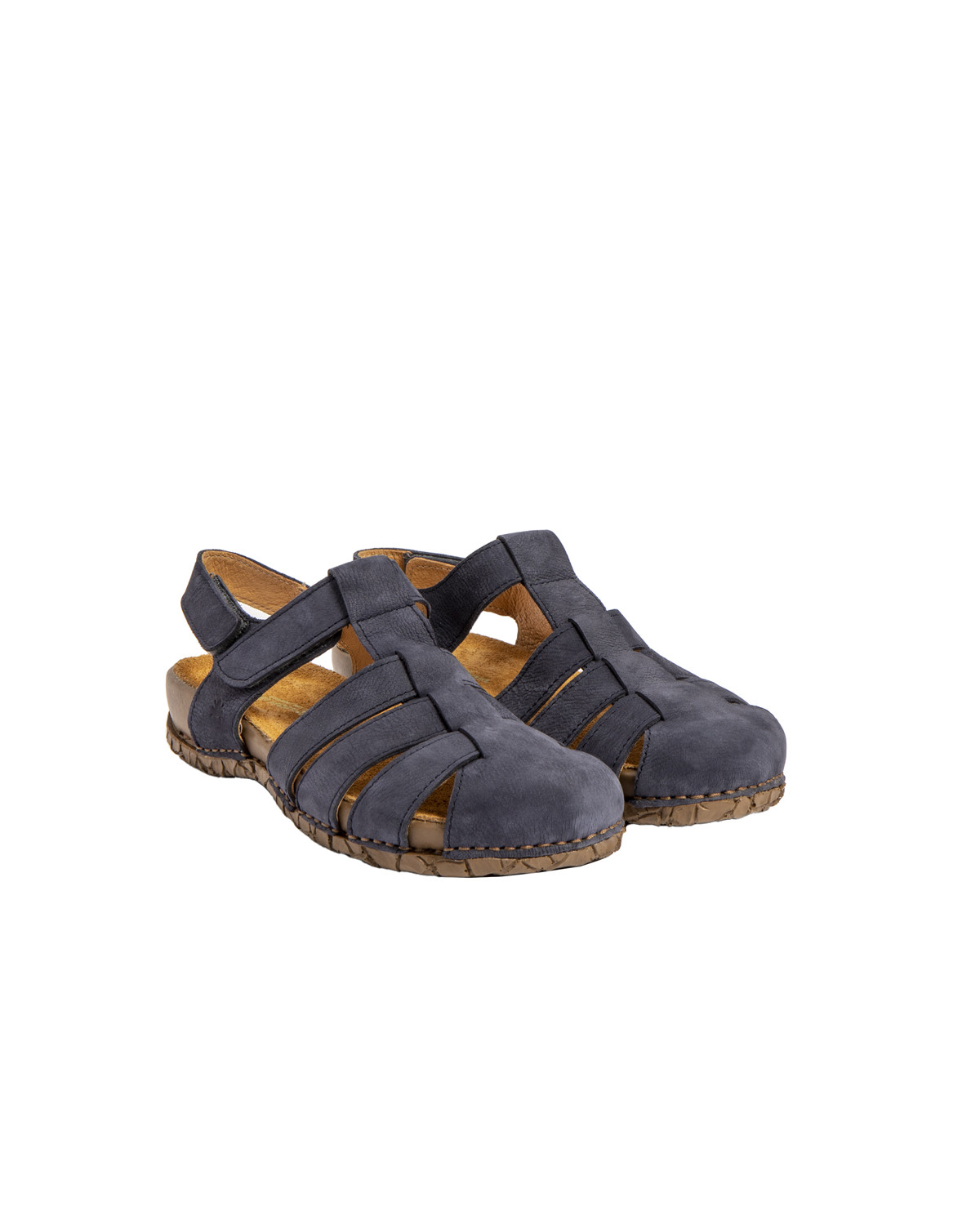 Sandales confortables plates en cuir bout fermé à bride cheville - Bleu - El naturalista