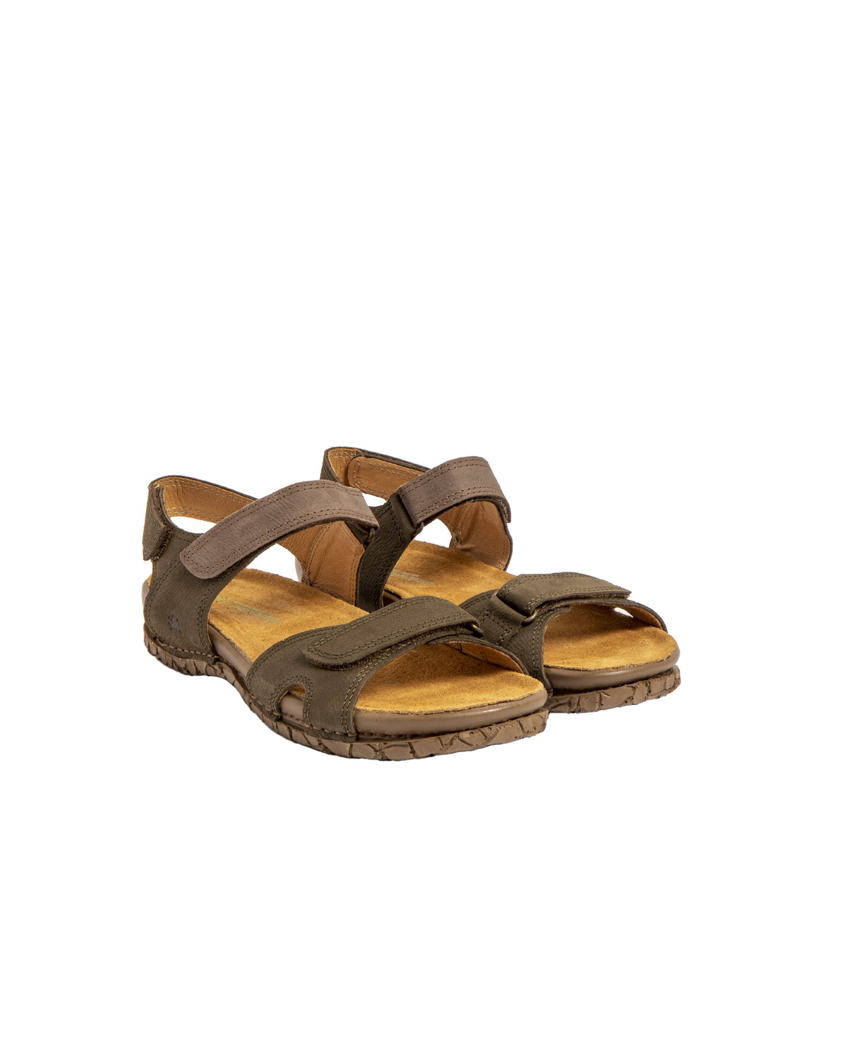 Sandales confortables plates en cuir à scratch et semelles ergonomiques - Vert - El naturalista