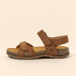 Sandales plates en cuir à scratch et semelles ergonomiques - Marron - El naturalista