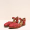 Sandales confortables plates bout fermé en cuir doux - Rouge - El naturalista