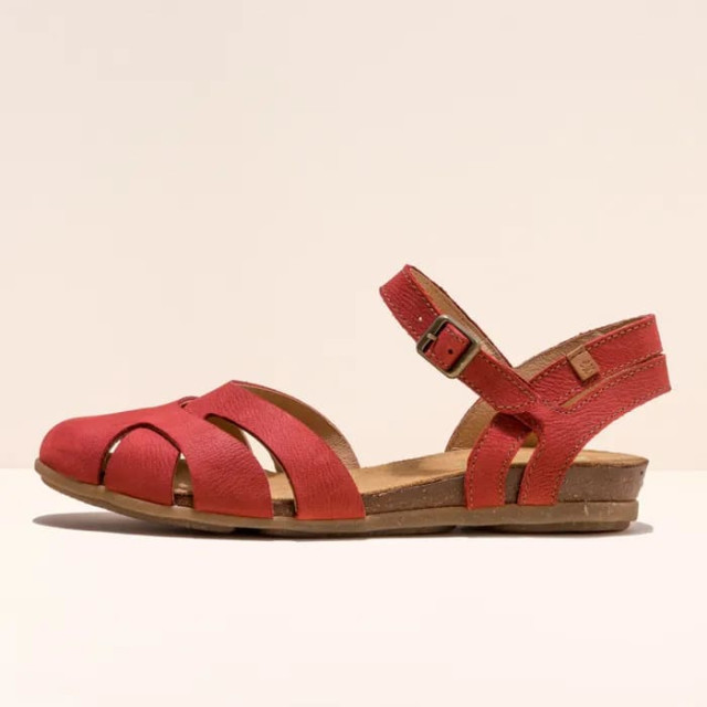 Sandales confortables plates bout fermé en cuir doux - Rouge - El naturalista