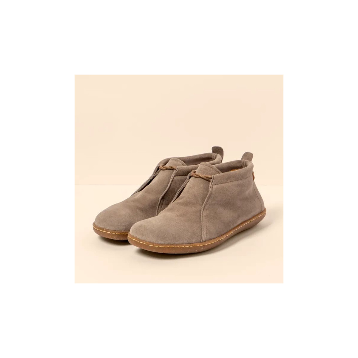 Chaussures confortables lacées en daim - Taupe - El naturalista