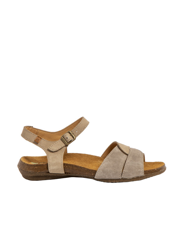 Sandales confortables plates en cuir et daim - Beige - El naturalista