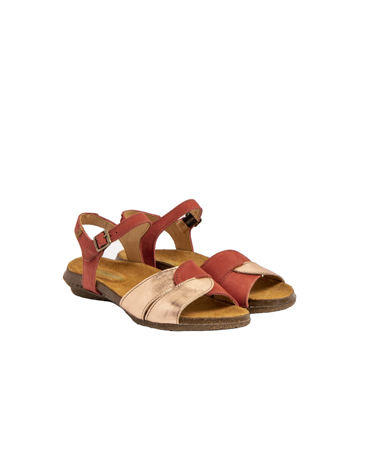 Sandales confortables plates en cuir et daim - Rose - El naturalista