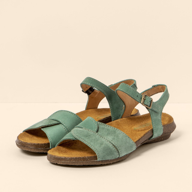 Sandales confortables plates en cuir et daim - Bleu - El naturalista