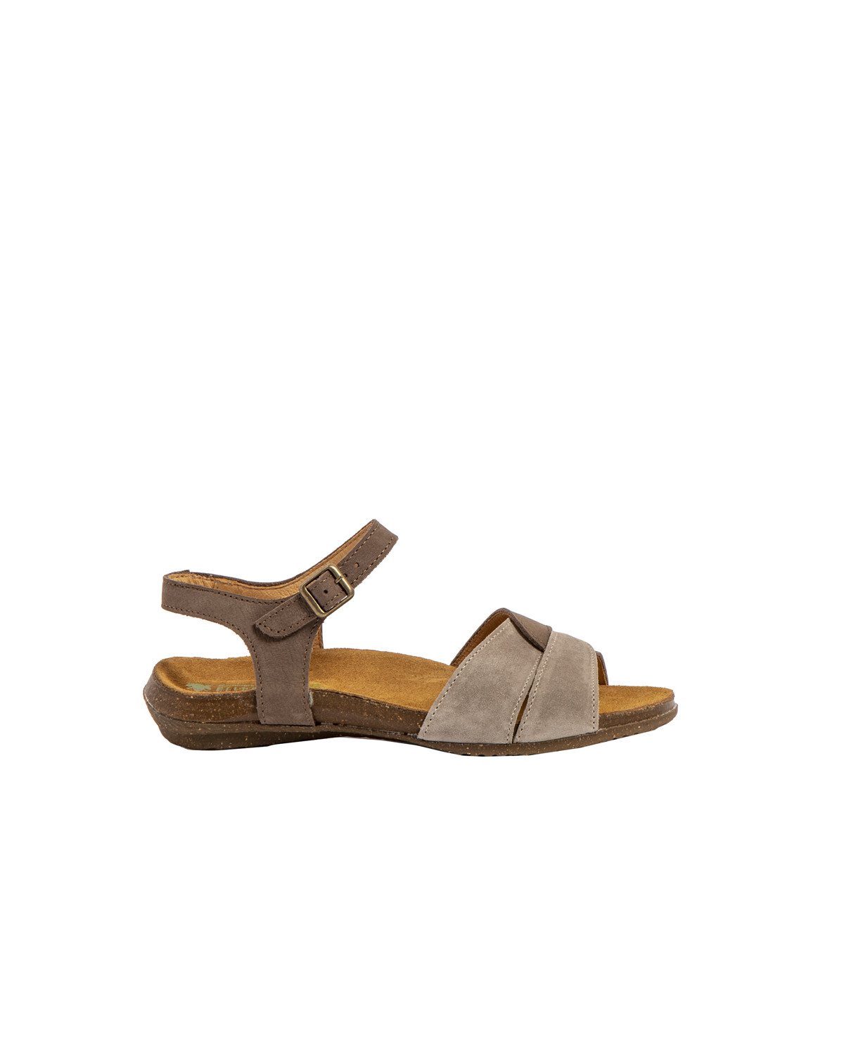 Sandales confortables plates en cuir et daim - Marron - El naturalista