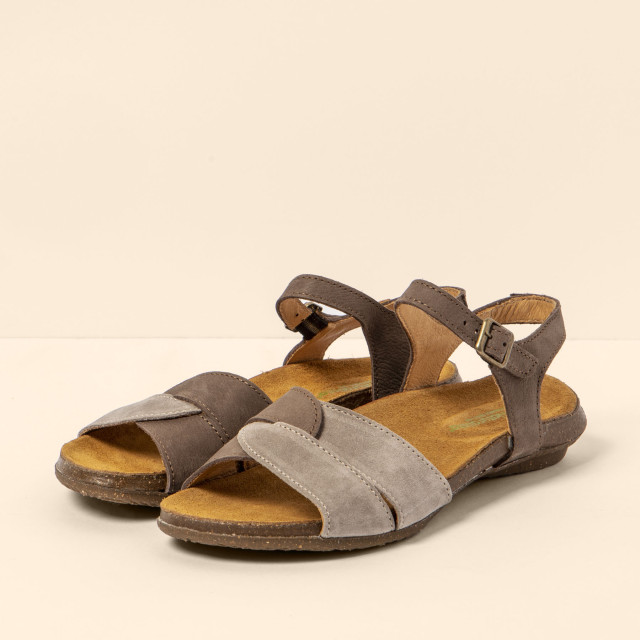 Sandales confortables plates en cuir et daim - Marron - El naturalista